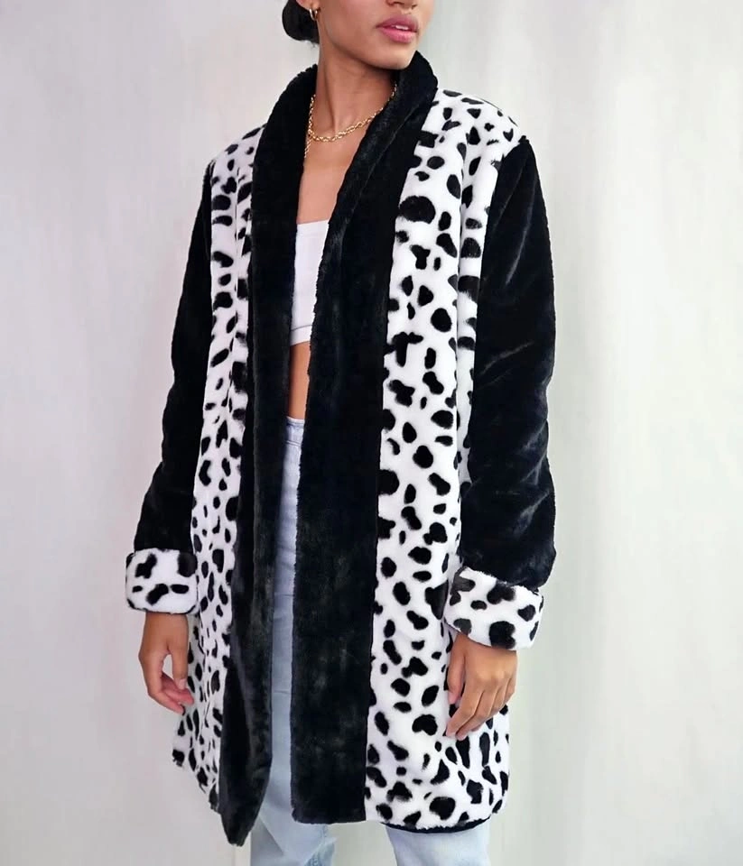Cruella Deville Dalmatian Print Fuzzy Jacket - Size L