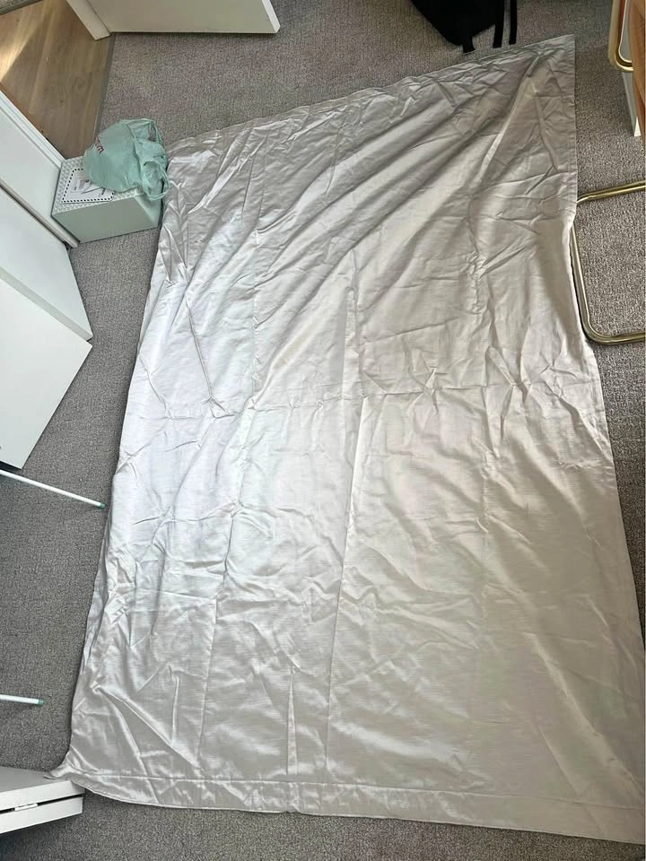TWO champagne handmade Curtains with curtain rod brackets