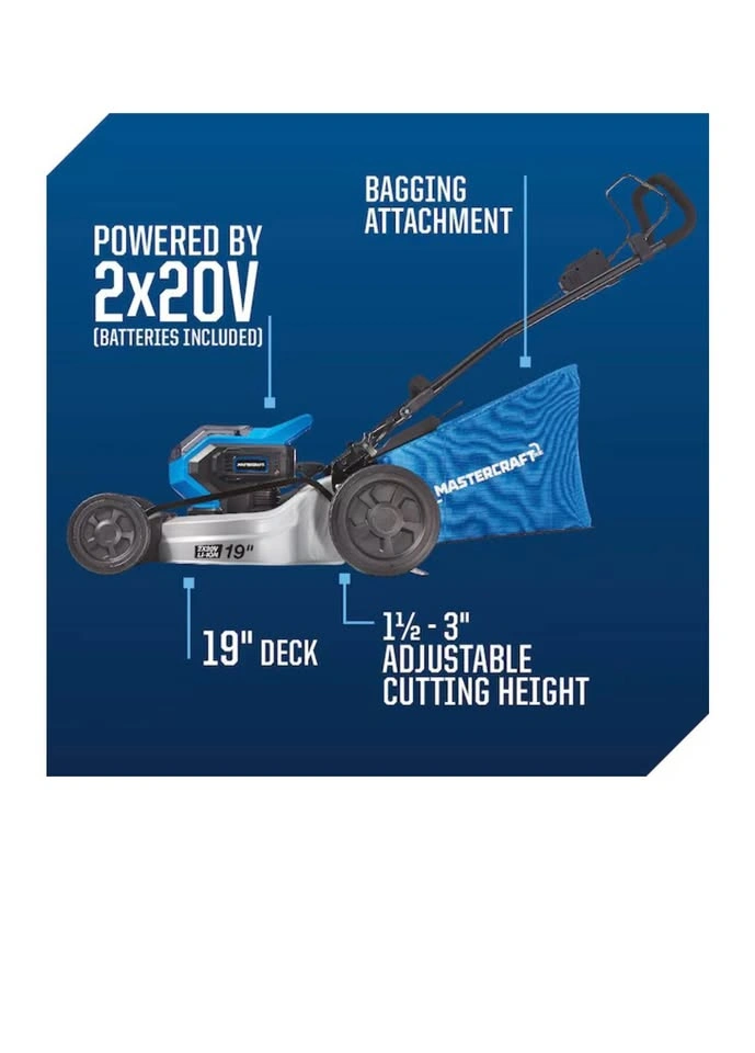 Mastercraft 2x20V 19-in Lawn Mower Kit w/ 4.0 Ah Batteries - photo 3