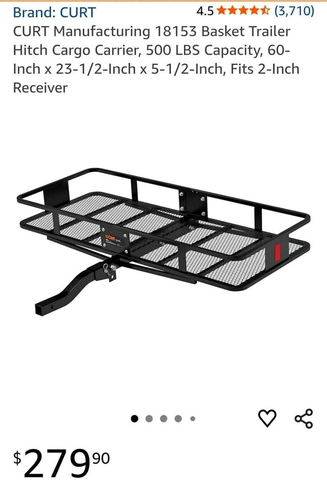 CURT Basket Folding Trailer Hitch Cargo Carrier, 500 LBS Capacit