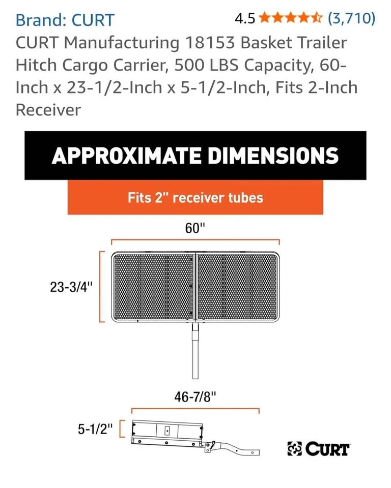 CURT Basket Folding Trailer Hitch Cargo Carrier, 500 LBS Capacit - photo 4
