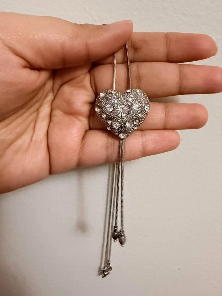 Silver Heart Rhinestone Pendant Necklace - photo 2