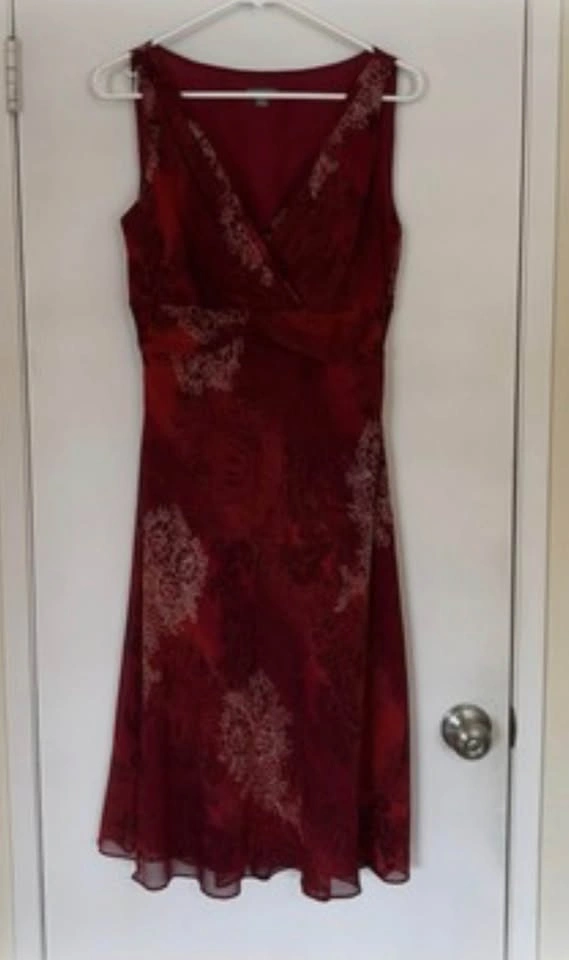 Ann Taylor 100% Silk Midi Red Dress Size 8 - photo 2