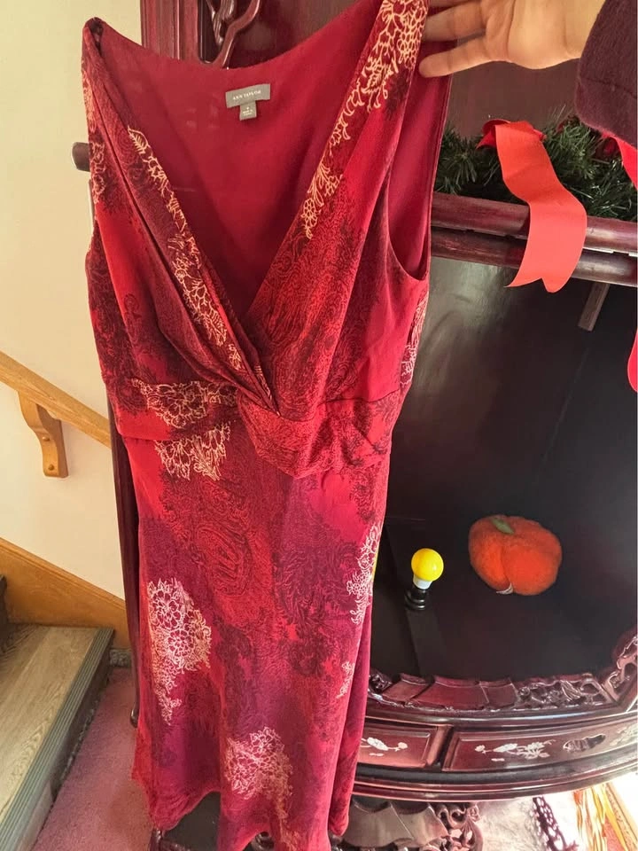 Ann Taylor 100% Silk Midi Red Dress Size 8 - photo 3