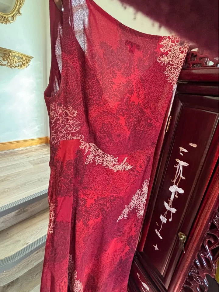 Ann Taylor 100% Silk Midi Red Dress Size 8 - photo 4