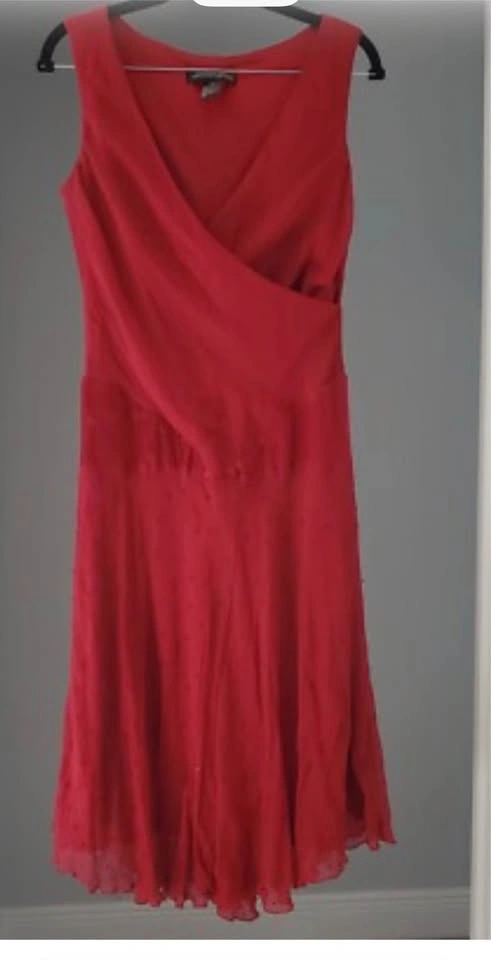 Gorgeous Jonathan Martin Red Silk Midi Dress Size 6 - photo 2