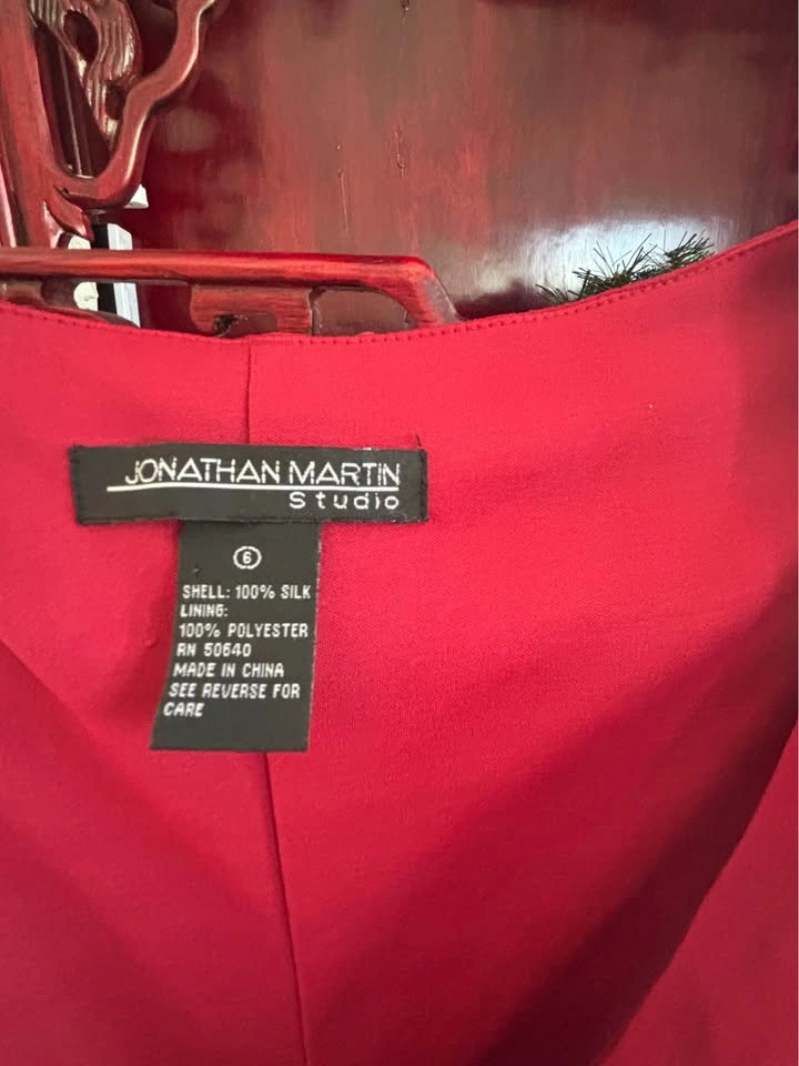 Gorgeous Jonathan Martin Red Silk Midi Dress Size 6 - photo 5