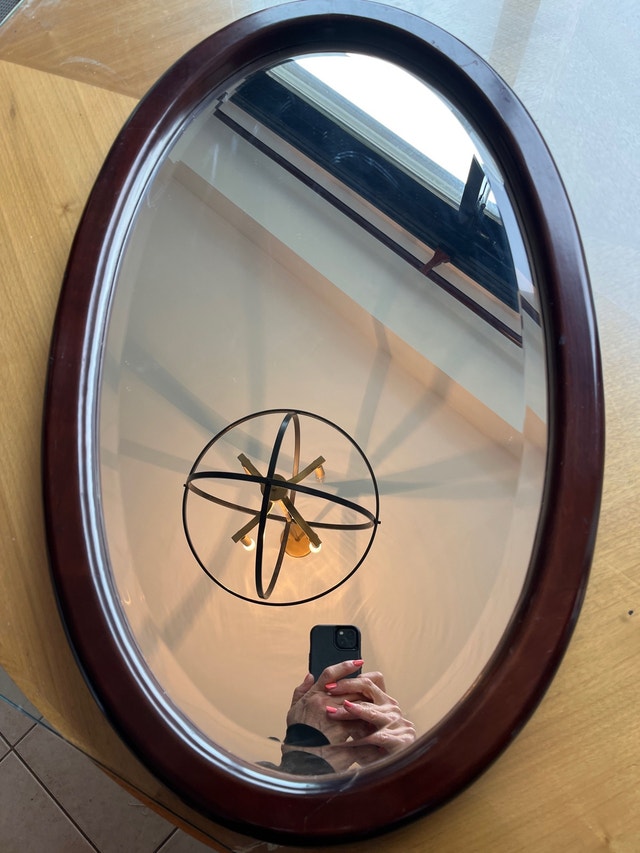 Solid wood oval mirror