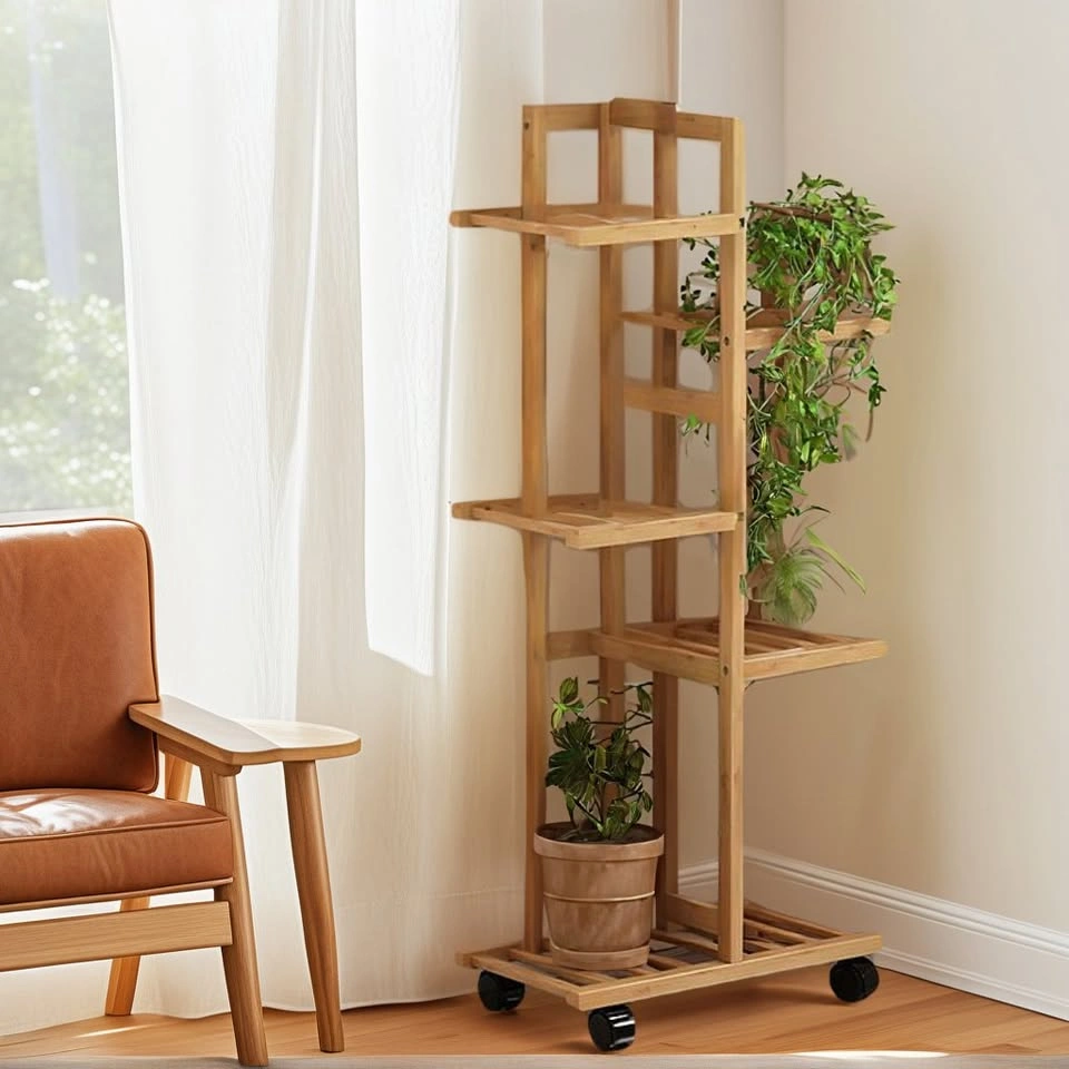 PS045 A2357 Tall Bamboo Planter Rack with Rolling Base - photo 2