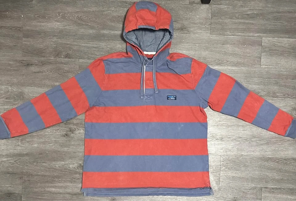 LL Bean Lakewashed Rugby Hoodie Shirt Men XL Henley Striped - photo 2