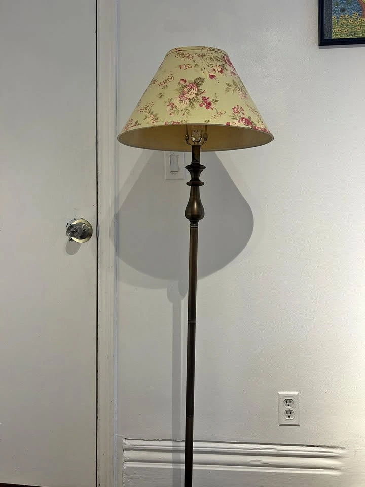 Brass Floor Lamp — Floral Shade