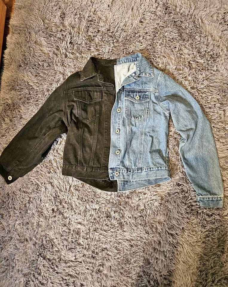 Split Blue and Black Denim Jacket