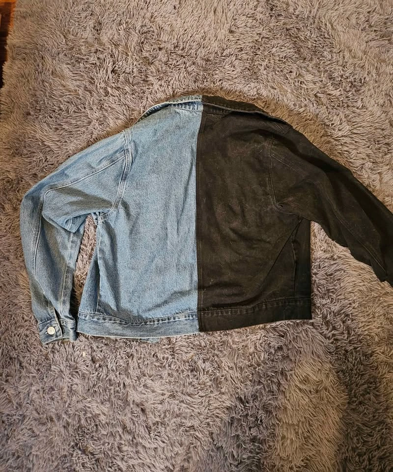 Split Blue and Black Denim Jacket - photo 2