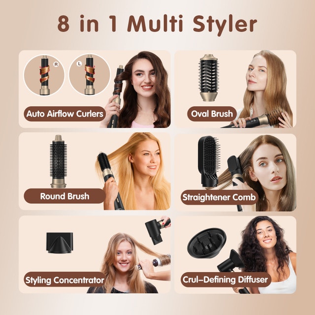 8 in 1 Multi Styler Hair Dryer: Ionic Hot Air Brush, Frizz-Free - photo 5