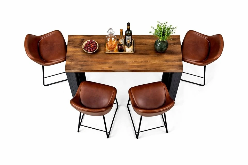 Modern Bar Table Set – Faux Marble + 4 Leather Stools | NEW in B - photo 2