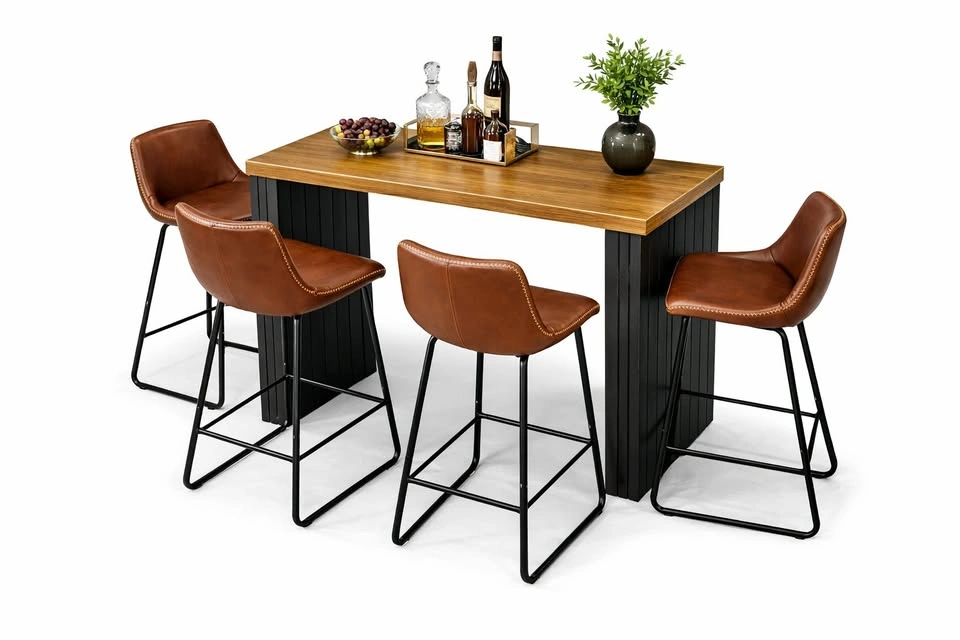 Modern Bar Table Set – Faux Marble + 4 Leather Stools | NEW in B - photo 3