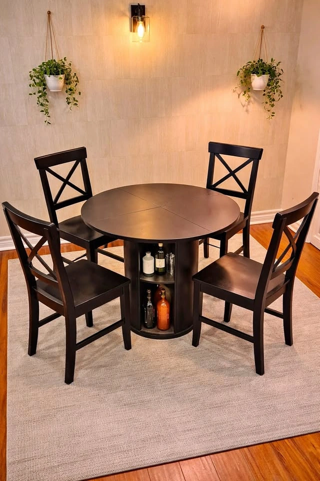 31.5" Modern Black Pedestal Table + 4 Chairs