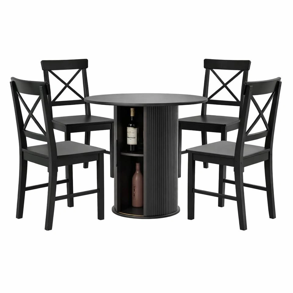 31.5" Modern Black Pedestal Table + 4 Chairs - photo 3