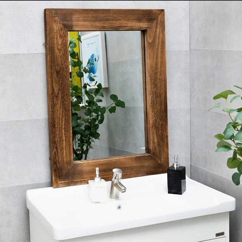 Farmhouse Wall Mirror 24 x 32 | Rustic Style | Solid Wood Frame