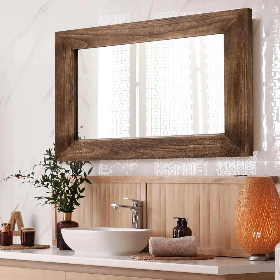 Farmhouse Wall Mirror 24 x 32 | Rustic Style | Solid Wood Frame - photo 2
