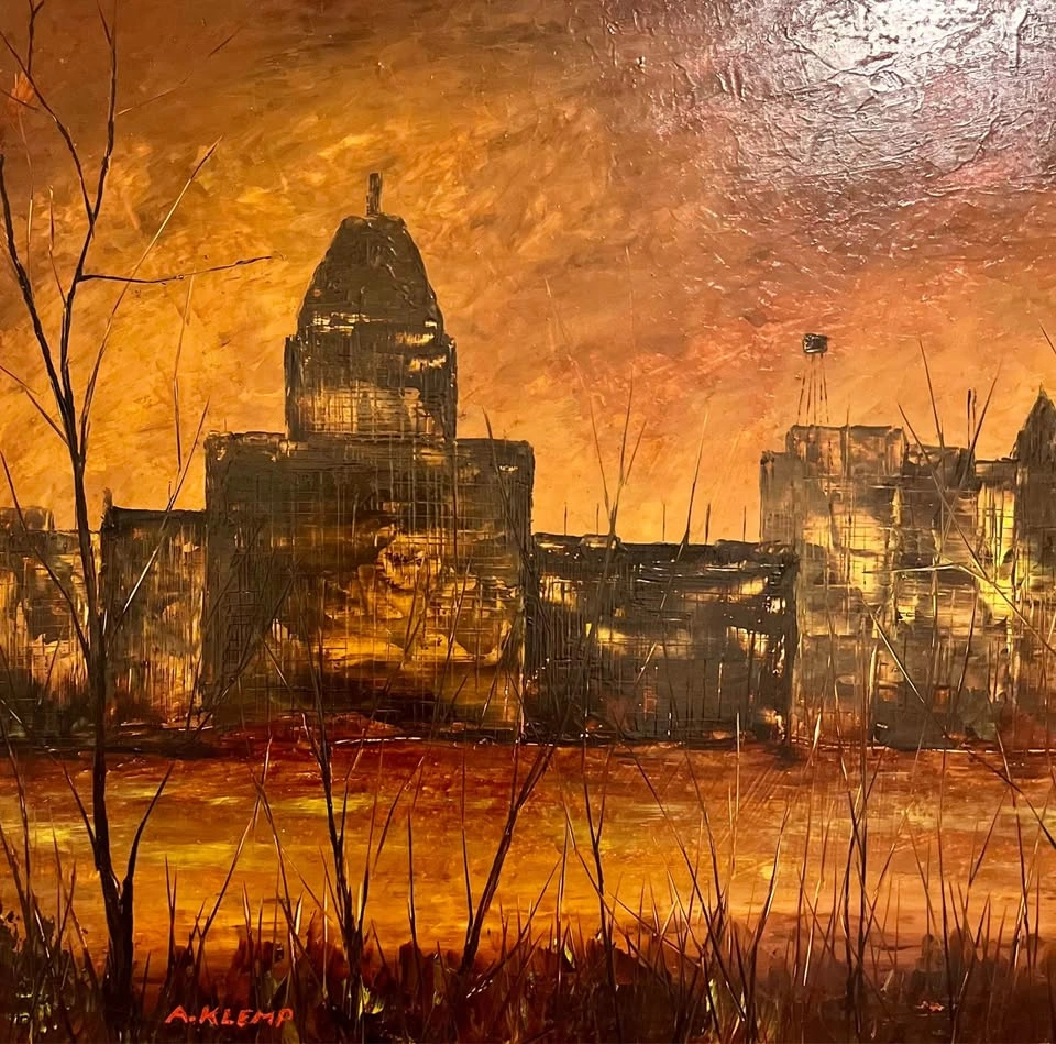 Mid Century Modern Industrial Landscape Painting by A. Klemp - photo 2
