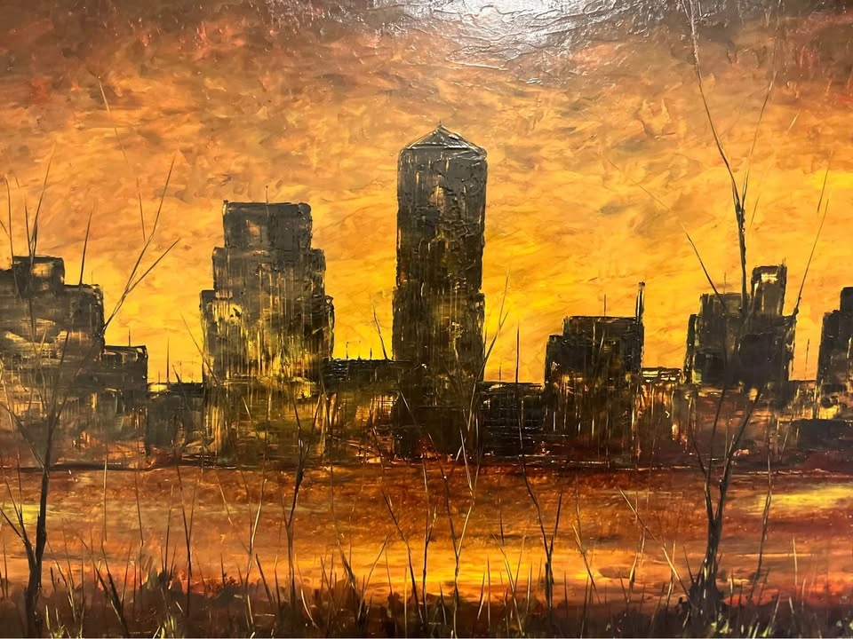 Mid Century Modern Industrial Landscape Painting by A. Klemp - photo 3