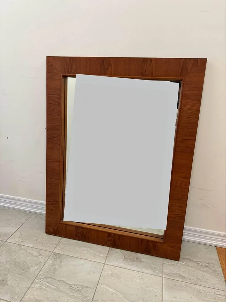 Large mid century teak frame mirror