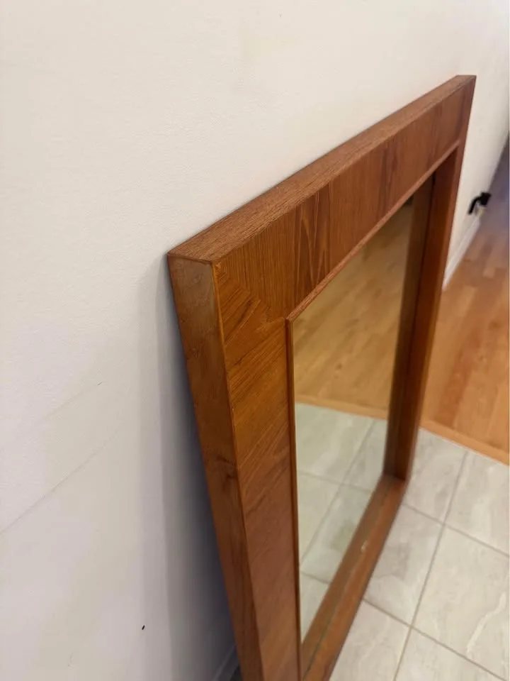 Large mid century teak frame mirror image indicator(2)