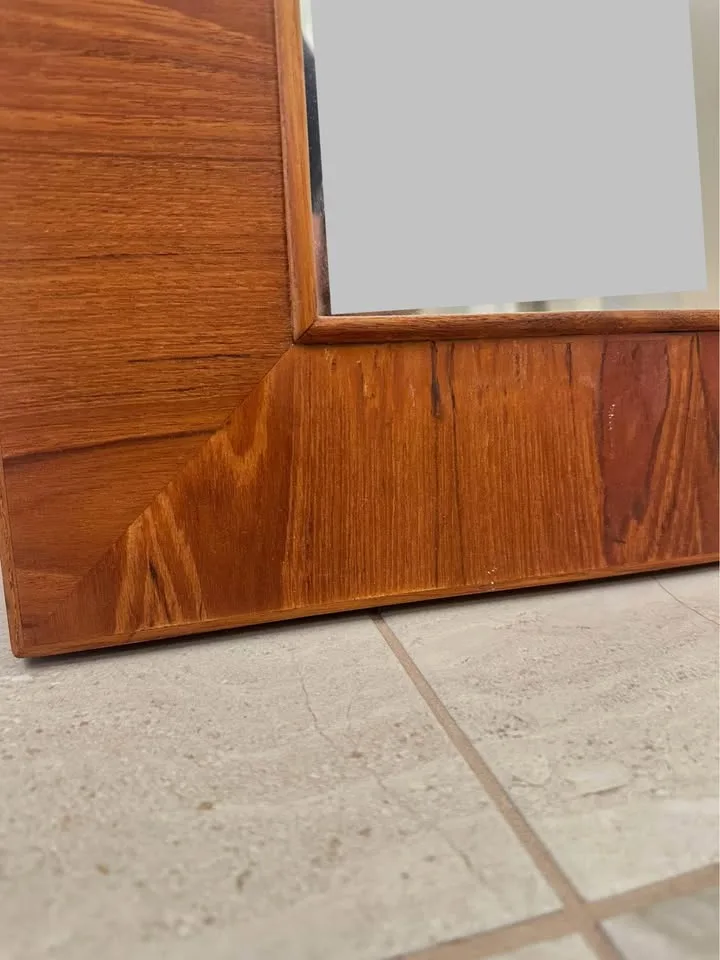 Large mid century teak frame mirror image indicator(3)