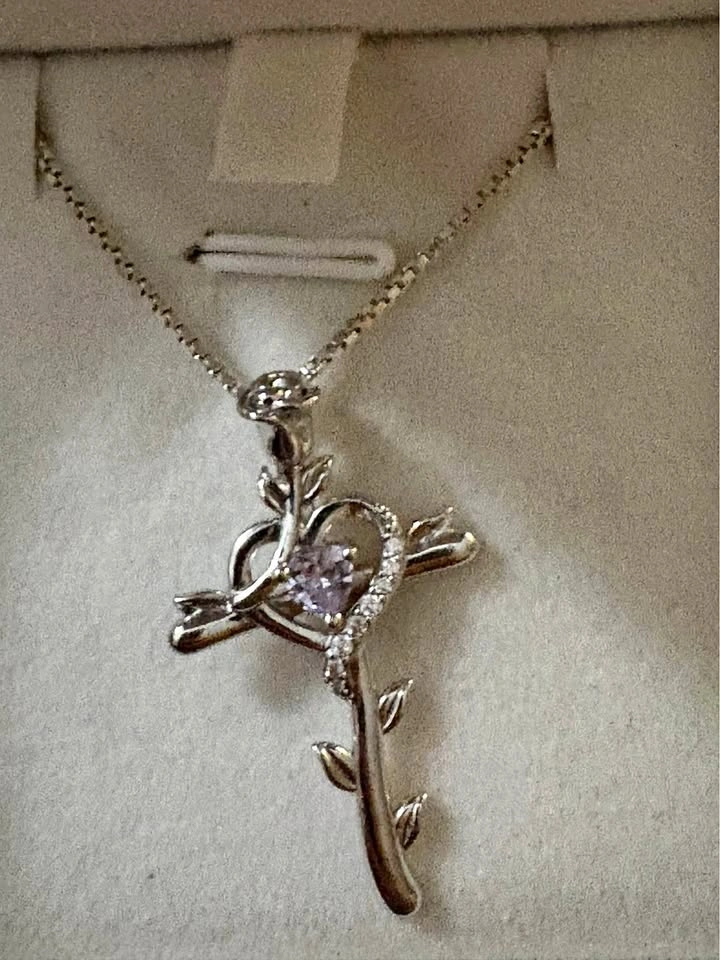 Silver rose cross necklace