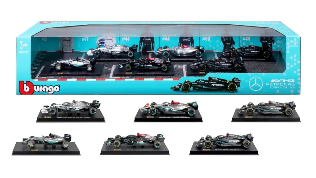 Bburago Mercedes F1 1:43 Die Cast 6-Pack - Hamilton, Rosberg, Bo