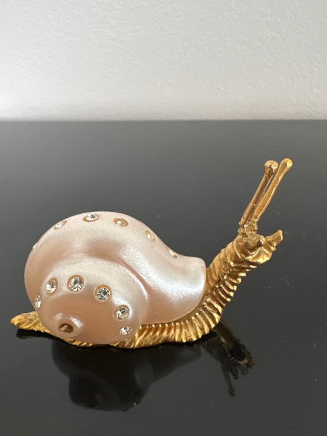 Vintage Italian Snail Figurine: Rhinestone Enamel Shell