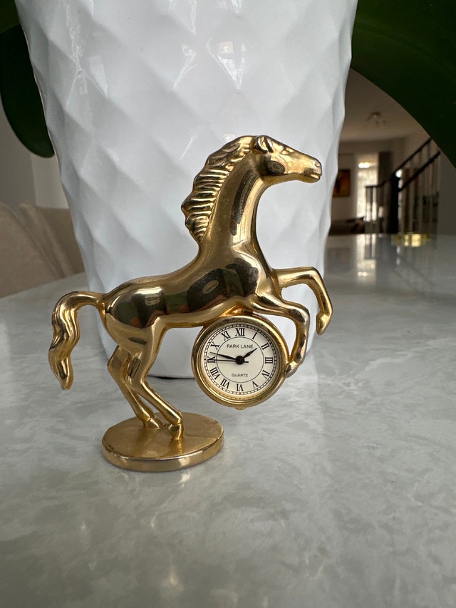 Vintage Park Lane miniature bucking horse quartz clock figurine.