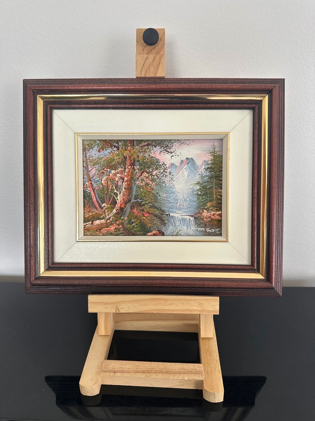 Oil Painting by M. Scott w/ Easel