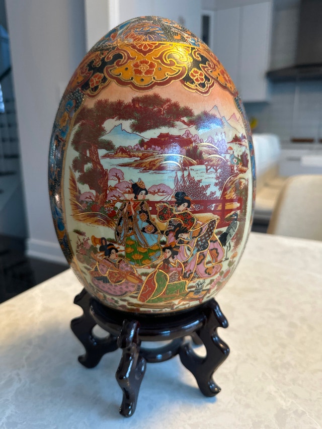 Satsuma Style Ceramic Egg on Stand