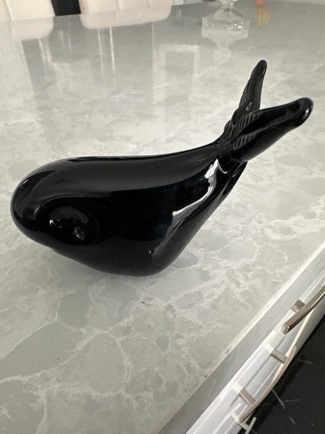 Murano Black Art Glass Whale Figurine/Paperweight