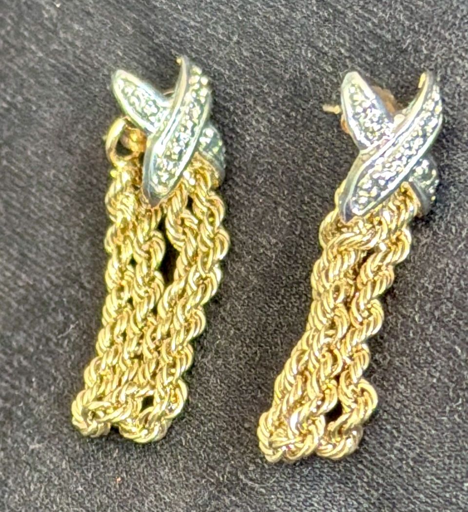 10K Yellow Gold Double Rope Dangle Earrings