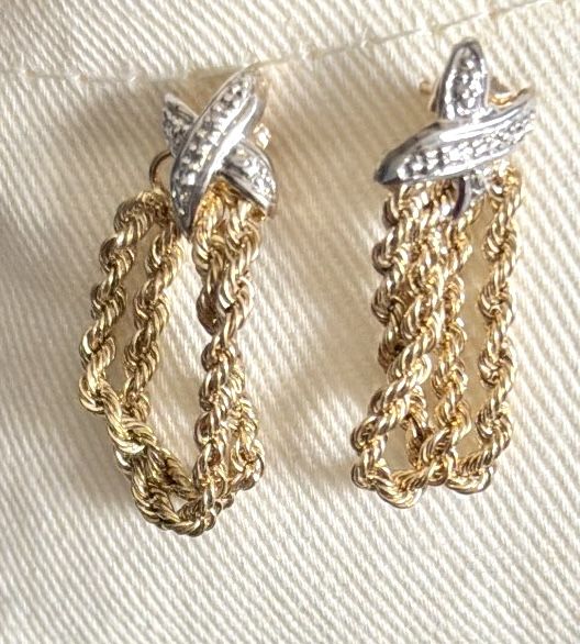 10K Yellow Gold Double Rope Dangle Earrings - photo 3