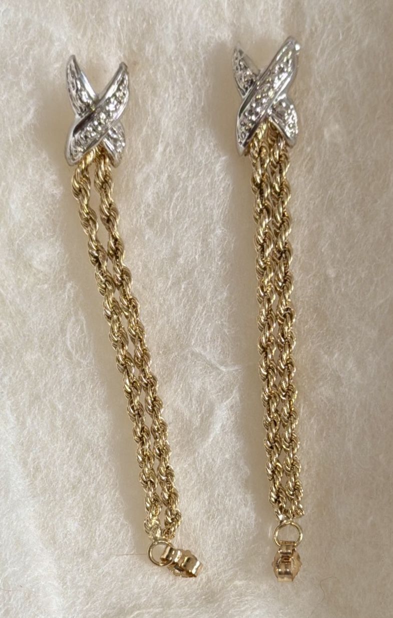 10K Yellow Gold Double Rope Dangle Earrings - photo 4