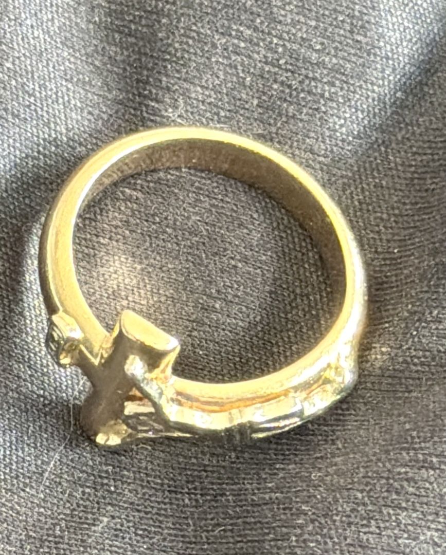 14K Yellow Gold Crucifix Ring - Size 7 - Two Tone - photo 3