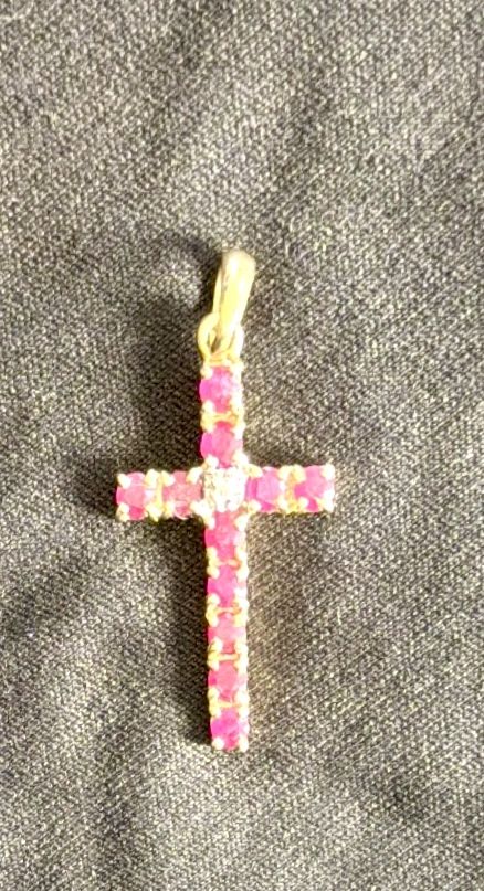 10K Yellow Gold Ruby & Diamond Cross Pendant - New! - photo 3