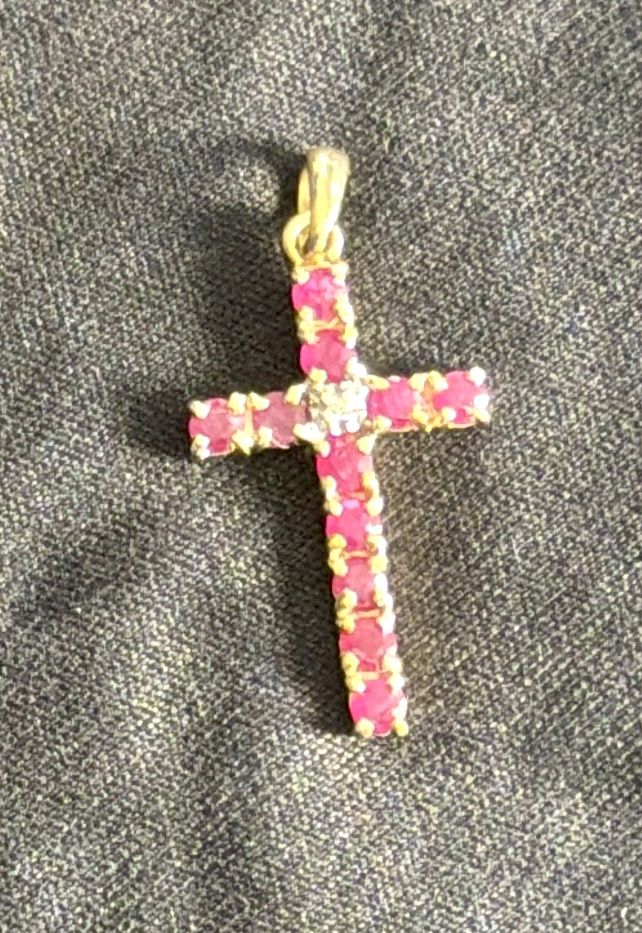 10K Yellow Gold Ruby & Diamond Cross Pendant - New! - photo 4