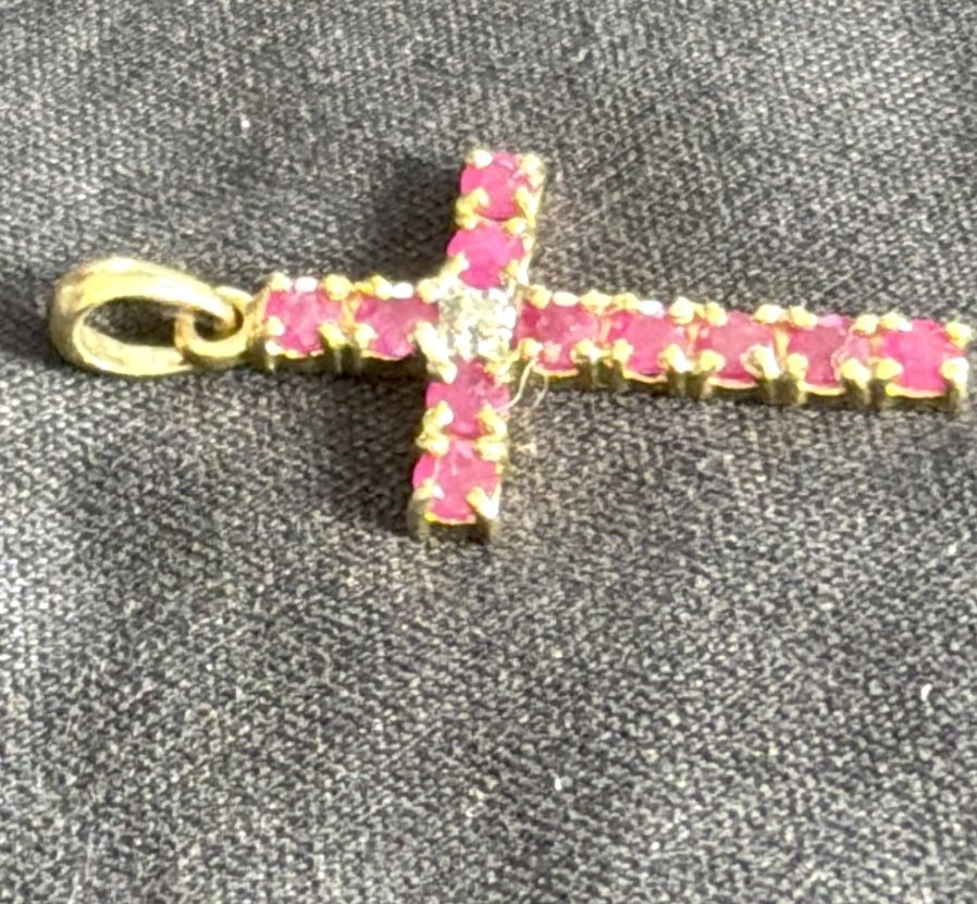 10K Yellow Gold Ruby & Diamond Cross Pendant - New! - photo 5