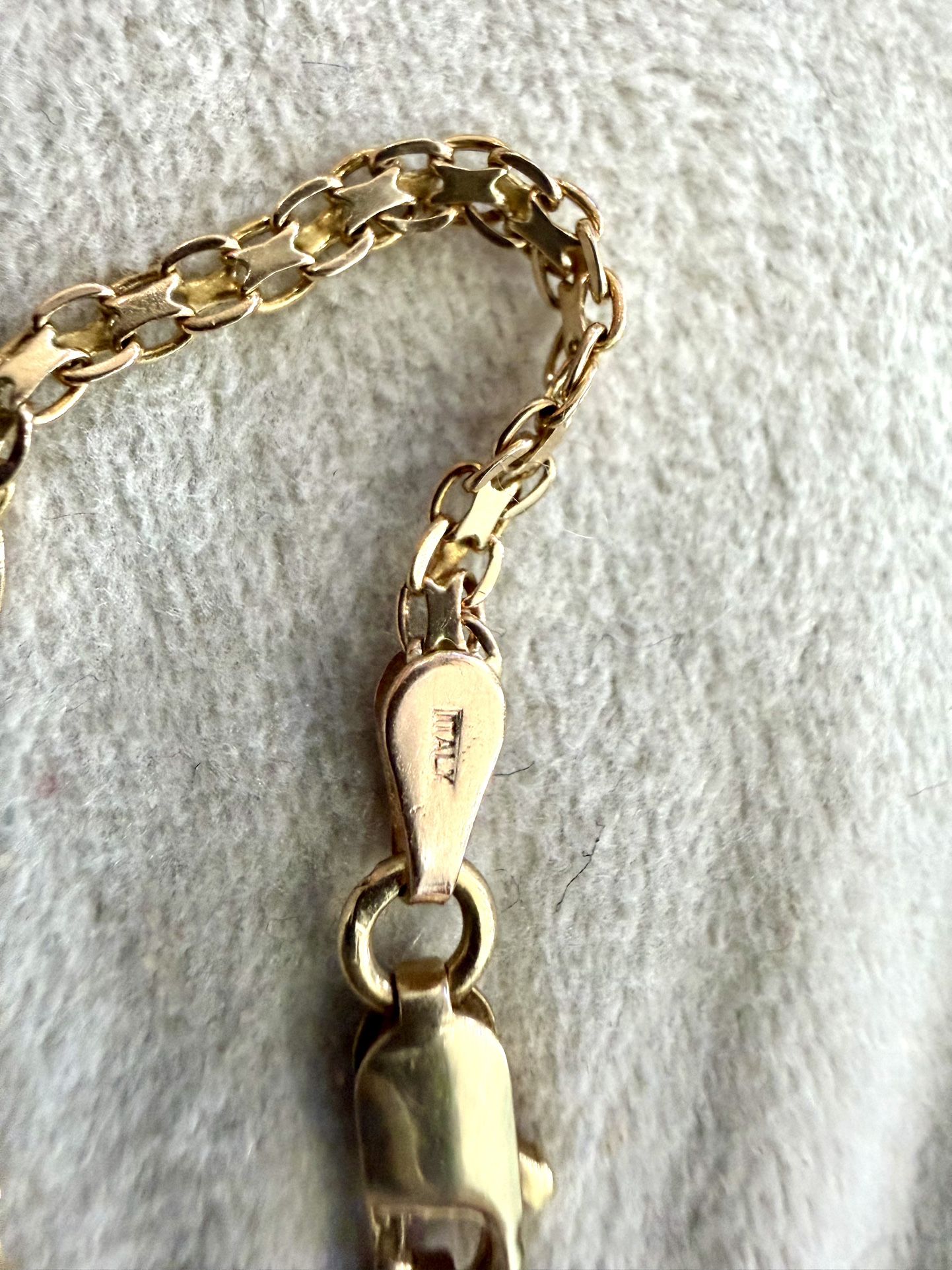 14K Yellow Gold Italy Ankle Bracelet 10" Diamond Cut Heart - photo 5