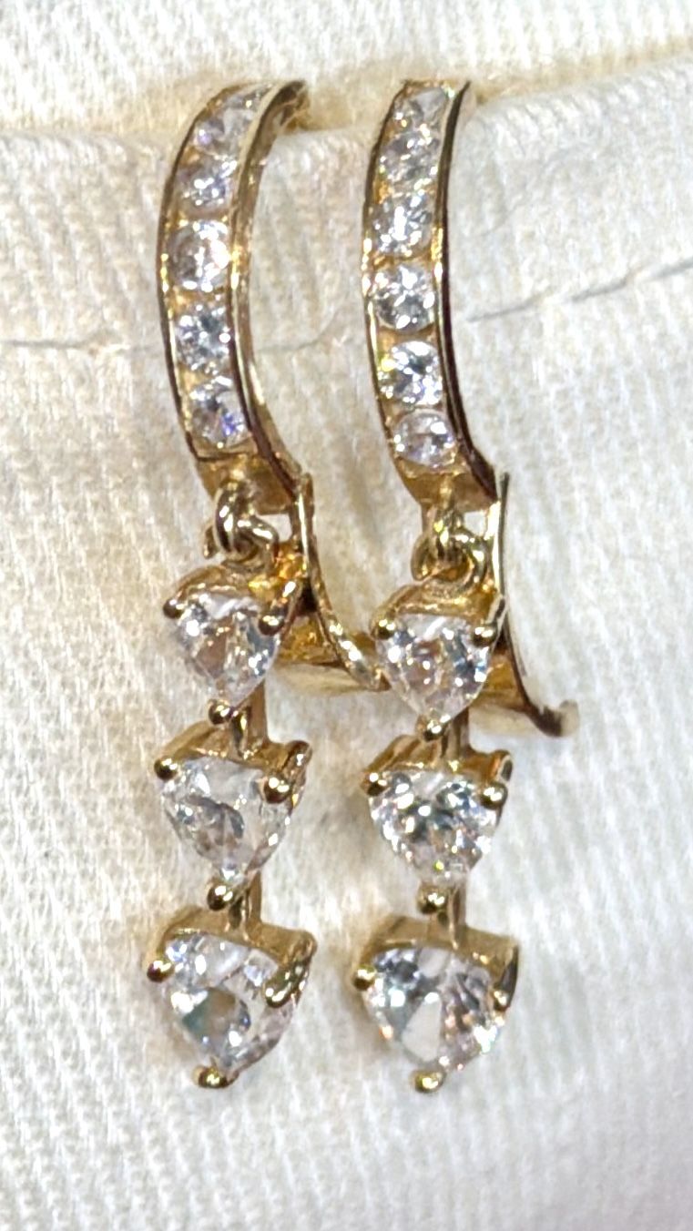 14K Yellow Gold CZ Huggie Hoop Dangle Earrings - photo 2