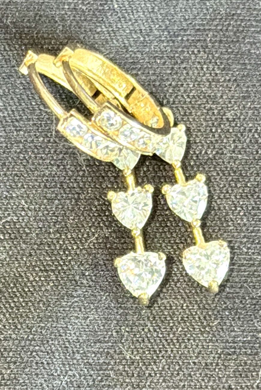 14K Yellow Gold CZ Huggie Hoop Dangle Earrings - photo 3