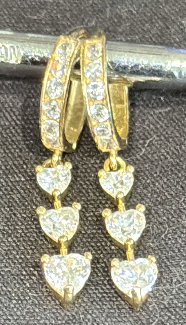 14K Yellow Gold CZ Huggie Hoop Dangle Earrings - photo 4