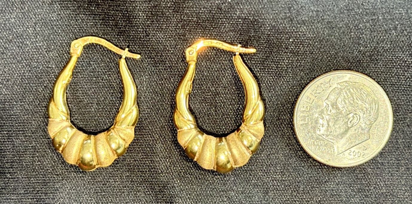 14K Yellow Gold Italy Earrings-Dangle Oval Hoop-Brushed & Polish - photo 4