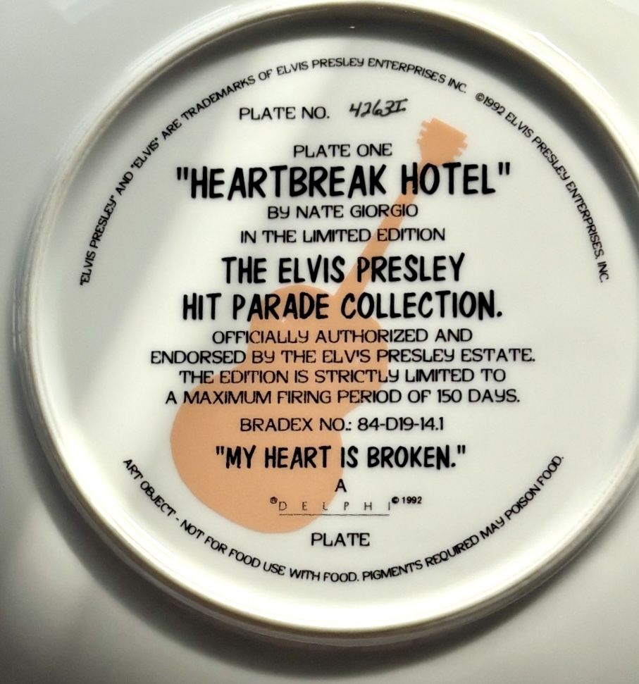 Elvis Presley Heartbreak Hotel Delphi Hit Parade Collector Plate - photo 2