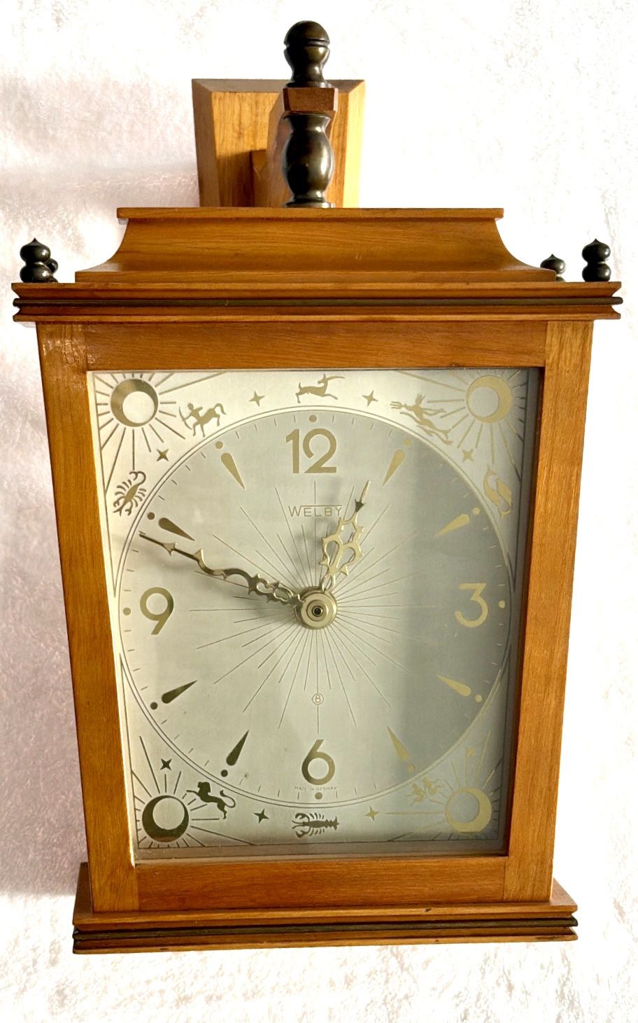 Welby Zodiac Face Wall/Mantel Clock - Vintage Quartz Wood Case